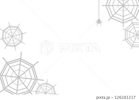 グレーの蜘蛛の巣の中に垂れるクモ 126281217