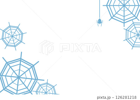 水色の蜘蛛の巣の中に垂れるクモ 126281218