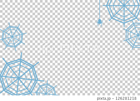 水色の蜘蛛の巣の中に垂れるクモ 126281218