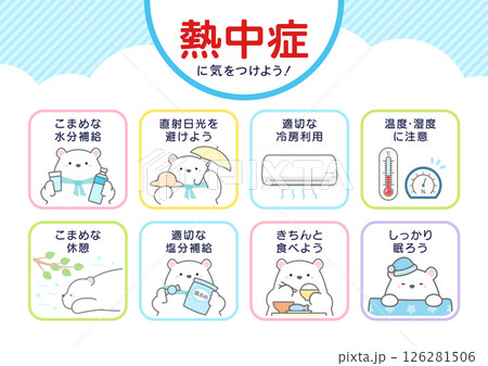 熱中症対策・熱中症ポスター シロクマ03 126281506