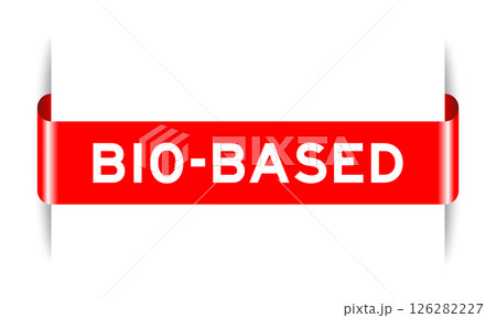 Red color inserted label banner with word bio-based on white background 126282227