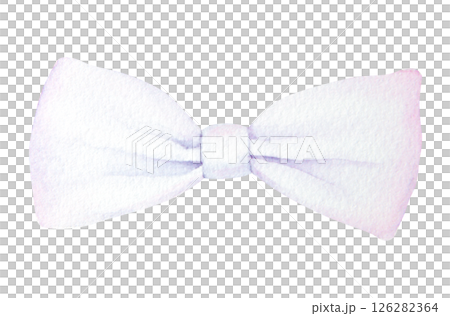 Watercolor illustration of a soft white bow tie with a hint of pink. Perfect for wedding invitations, romantic design projects, elegant accessories, fashion themes, or feminine stationery decor. 126282364