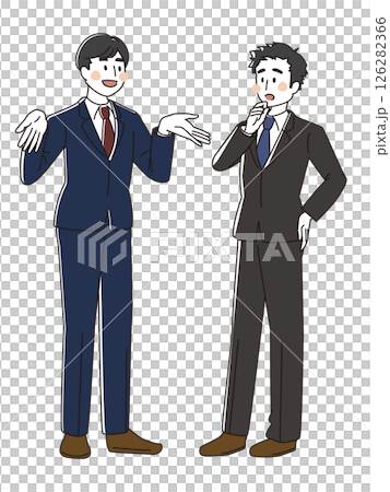 スーツ姿の男性二人が会話するビジネスイラスト スーツ姿の男性二人が会話するビジネスイラスト 126282366