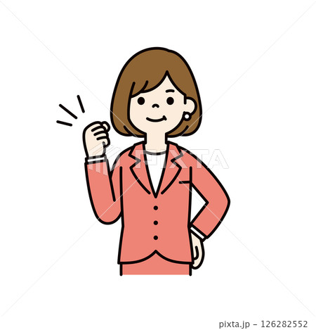 ガッツポーズをする、若い女性会社員のベクターイラスト素材_線幅の編集可能_カラー ガッツポーズをする、若い女性会社員のベクターイラスト素材_線幅の編集可能_カラー 126282552