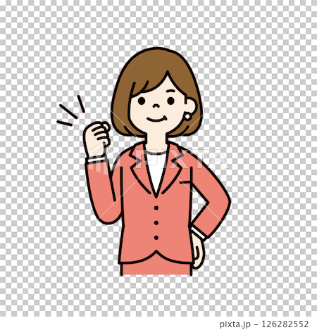 ガッツポーズをする、若い女性会社員のベクターイラスト素材_線幅の編集可能_カラー ガッツポーズをする、若い女性会社員のベクターイラスト素材_線幅の編集可能_カラー 126282552