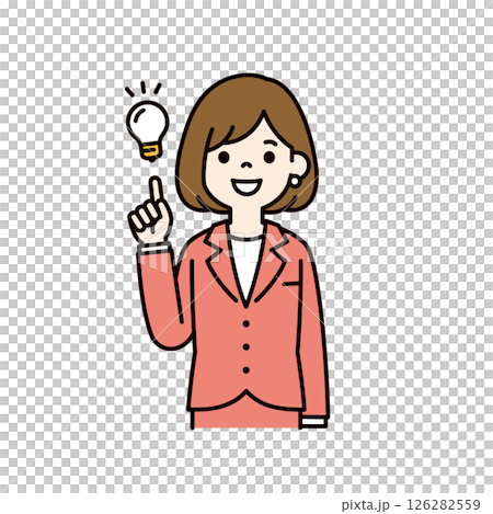 Vector illustration of a young female office worker who comes up with a good idea_Line width can be edited_Color 126282559