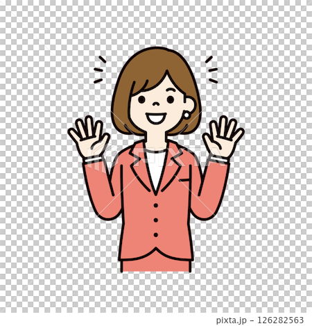 向量圖：一位年輕女職員張開雙臂歡呼雀躍_線條寬度可編輯_顏色 126282563