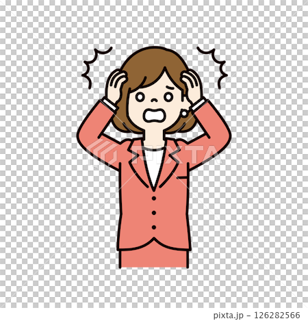 Vector illustration of a young female office worker holding her head in surprise_Line width editable_Color Vector illustration of a young female office worker holding her head in surprise_Line width editable_Color 126282566