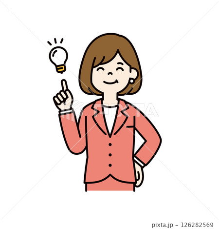 解決法を思いついた、若い女性会社員のベクターイラスト素材＿線幅の編集可能＿カラー 126282569