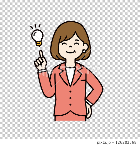 解決法を思いついた、若い女性会社員のベクターイラスト素材＿線幅の編集可能＿カラー 126282569