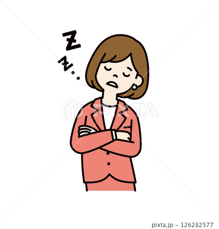 ウトウトと居眠りをする、若い女性会社員のベクターイラスト素材_線幅の編集可能_カラー ウトウトと居眠りをする、若い女性会社員のベクターイラスト素材_線幅の編集可能_カラー 126282577
