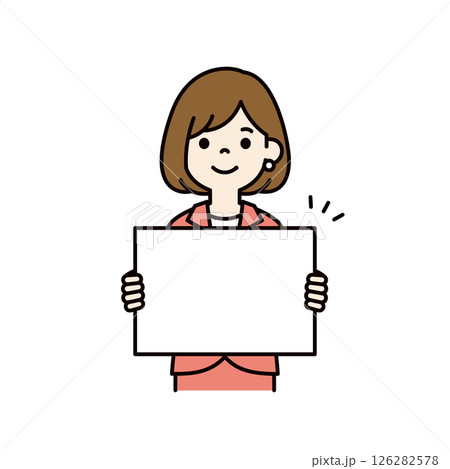 メッセージボードを持つ、若い女性会社員のベクターイラスト素材＿線幅の編集可能＿カラー 126282578