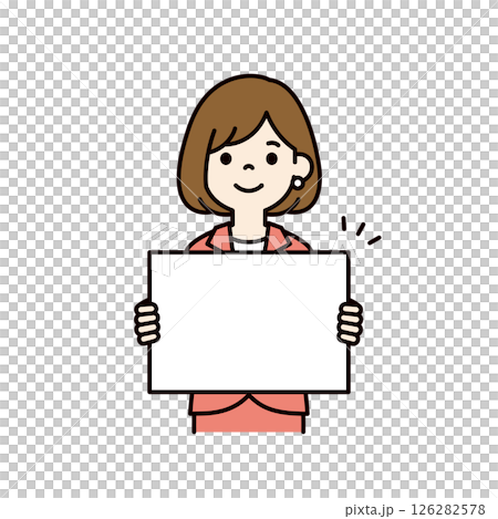 一位年輕女職員拿著留言板的向量插圖_線寬可編輯_顏色 126282578