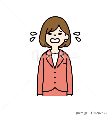 号泣する、若い女性会社員のベクターイラスト素材_線幅の編集可能_カラー 号泣する、若い女性会社員のベクターイラスト素材_線幅の編集可能_カラー 126282579