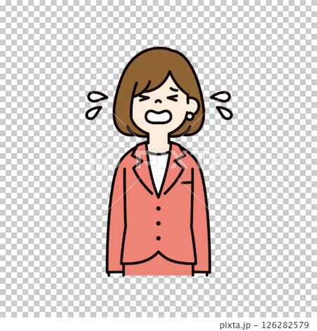 号泣する、若い女性会社員のベクターイラスト素材_線幅の編集可能_カラー 号泣する、若い女性会社員のベクターイラスト素材_線幅の編集可能_カラー 126282579