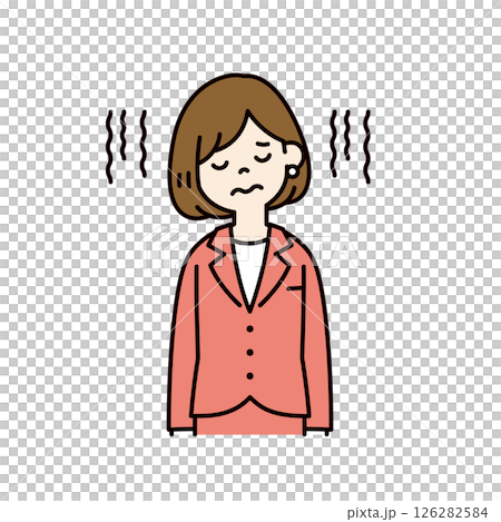 一位心情沮喪的年輕女職員的向量插圖_線寬可編輯_顏色 126282584