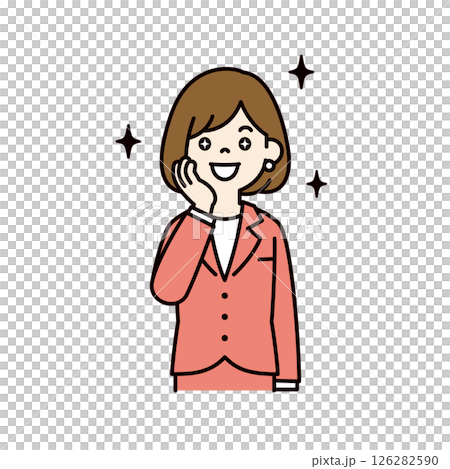 向量插圖：年輕女職員眼神閃亮、充滿喜悅_線條寬度可編輯_顏色 126282590