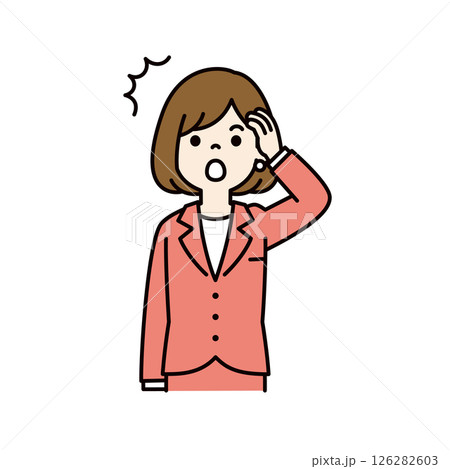 口をポカンと開ける、若い女性会社員のベクターイラスト素材＿線幅の編集可能＿カラー 126282603