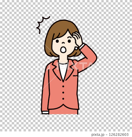 口をポカンと開ける、若い女性会社員のベクターイラスト素材＿線幅の編集可能＿カラー 126282603