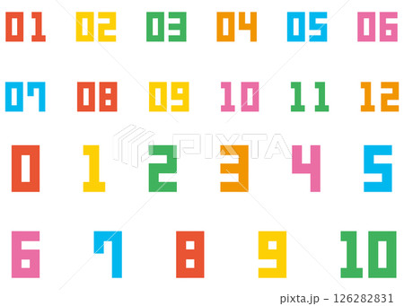 カクカクしたデザインのカラフルな数字のイラストセット 126282831