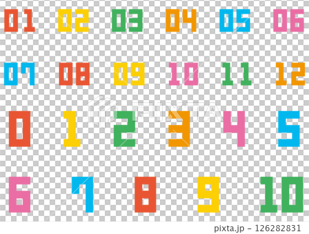 カクカクしたデザインのカラフルな数字のイラストセット 126282831