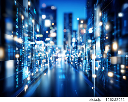 バイナリーデータが流れる未来都市｜IT系メインビジュアル 126282931