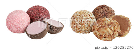 A variety of different truffles Isolated on a white background A variety of different truffles Isolated on a white background 126283276
