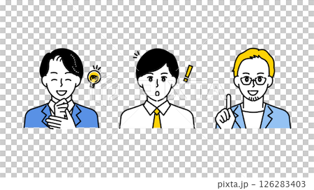 モチベーションに溢れる3人の男性のイラストセットB モチベーションに溢れる3人の男性のイラストセットB 126283403