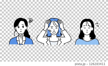 插圖集 A 中三位商界女性表達了擔憂、困惑和焦慮 126283411