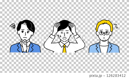 插圖集 A 中三位商人表達了擔憂、困惑和焦慮 126283412