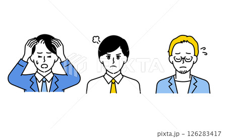 悩み・混乱・不安を表すビジネス男性3人のイラストセットC 悩み・混乱・不安を表すビジネス男性3人のイラストセットC 126283417