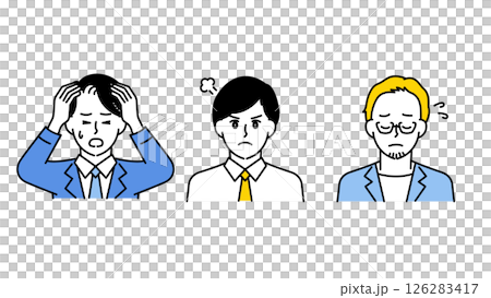 悩み・混乱・不安を表すビジネス男性3人のイラストセットC 悩み・混乱・不安を表すビジネス男性3人のイラストセットC 126283417