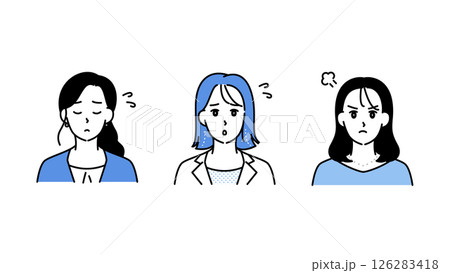 悩み・混乱・不安を表すビジネス女性3人のイラストセットC 126283418