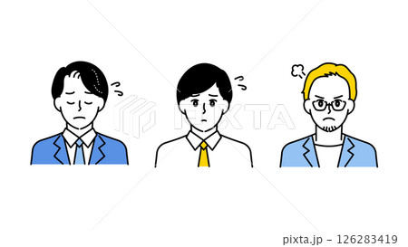 悩み・混乱・不安を表すビジネス男性3人のイラストセットD 126283419