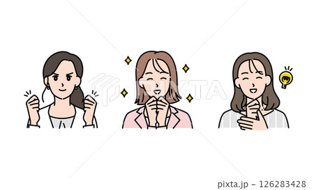 モチベーションと笑顔あふれるビジネス女性3人のイラストセットA2 126283428