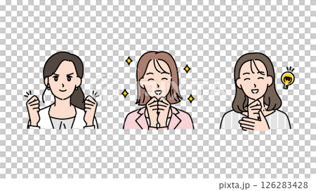 モチベーションと笑顔あふれるビジネス女性3人のイラストセットA2 126283428