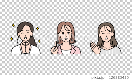 Illustration set of three motivated and smiling business women B2 126283430