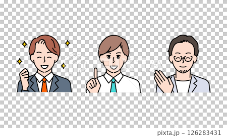 Illustration set of three motivated and smiling business men A2 Illustration set of three motivated and smiling business men A2 126283431