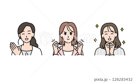 モチベーションと笑顔あふれるビジネス女性3人のイラストセットB2 126283432