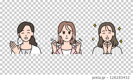 モチベーションと笑顔あふれるビジネス女性3人のイラストセットB2 126283432