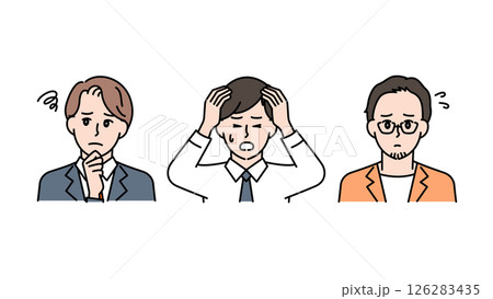 悩み・混乱・不安を表すビジネス男性3人のイラストセットA2 悩み・混乱・不安を表すビジネス男性3人のイラストセットA2 126283435