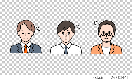 Illustration set of three business men expressing worries, confusion and anxiety D2 126283441