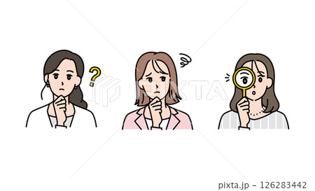 疑問・考察・調査する女性3人のビジネスイラストセットA2 126283442