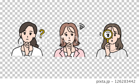 疑問・考察・調査する女性3人のビジネスイラストセットA2 126283442