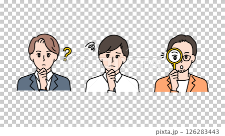三個男人質疑、考慮和調查的商業插圖集 A2 126283443