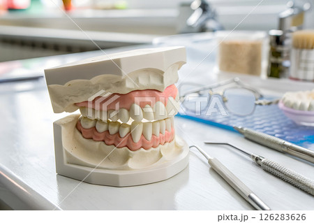 White ceramic dental model showing teeth and...のイラスト素材 [126283626] - PIXTA