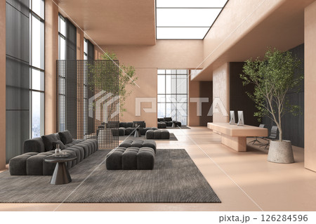 Modern style conceptual reception interior room 3d illustration Modern style conceptual reception interior room 3d illustration 126284596