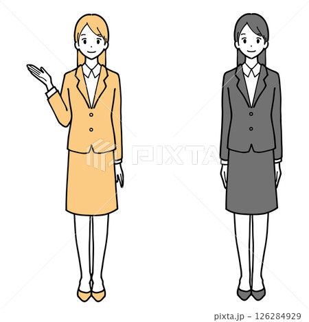 スーツ姿の若い女性の全身イラストセット スーツ姿の若い女性の全身イラストセット 126284929