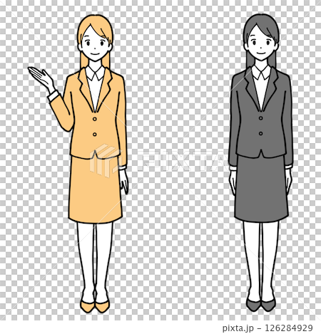 Full body illustration set of a young woman in a suit 126284929