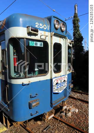 千葉 銚子 銚子電鉄 外川駅に停車中の電車 千葉 銚子 銚子電鉄 外川駅に停車中の電車 126285103